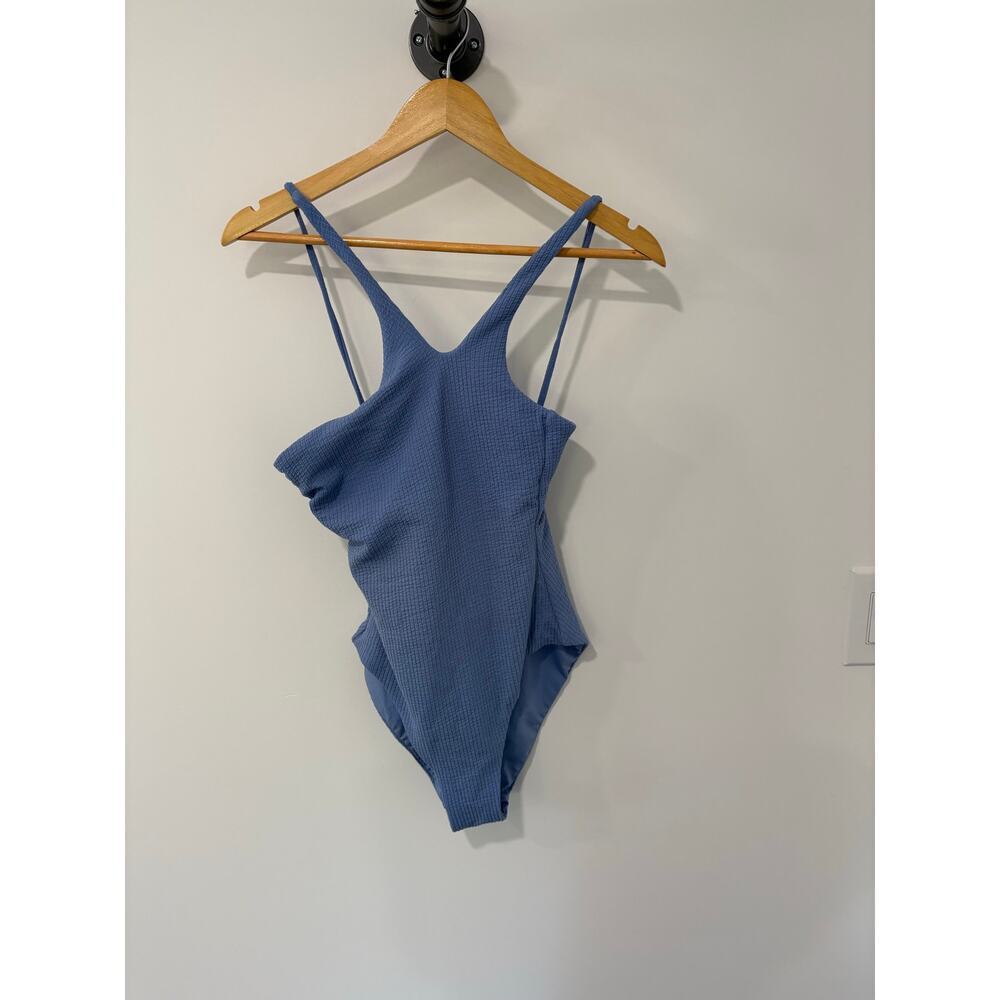 Becca Light Blue One Piece Bathingsuit Size Medium with open tie back